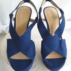 Nine West Womens Platform Stiletto Heels Shoes Blue Slingback Open Toe 7M